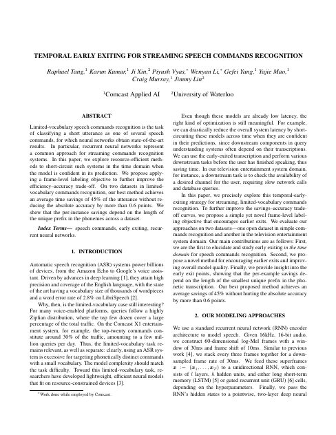 First page of Temporal Early Exiting for Streaming Speech Commands Recognition